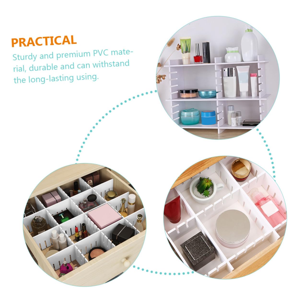 Separadores Juego de 7 Piezas de Cajones Ajustables de Pvc Blanco para Almacenamiento y Orden en Cajones para Organización del Dormitorio y Oficina