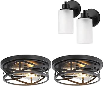 GOECO Crystal Flush Mount Ceiling Light 19cm Modern Mini Black Metal For Kitchen Hallway Bedroom Living