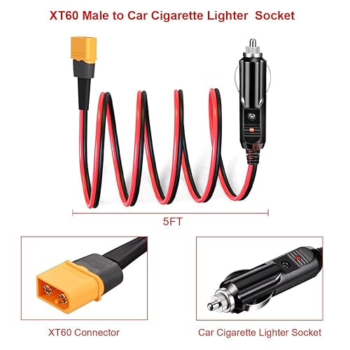Miniatura 6 de XT60 macho a coche encendedor de cigarrillos 14AWG 12V encendedor de cigarrillos macho cable conector para generador solar portátil central