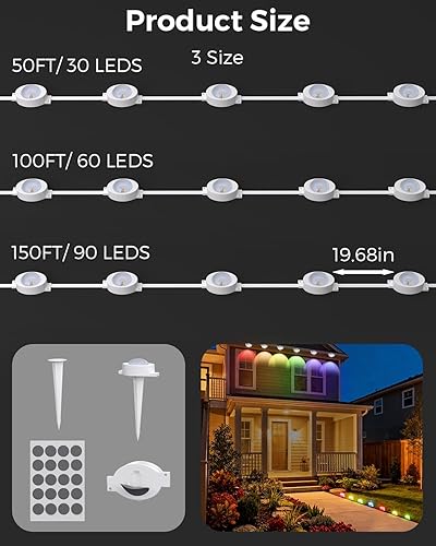 Miniatura 8 de Luces permanentes para exteriores con control remoto, 150 pies con 90 luces LED RGB-IC para iluminación diaria y festiva, IP67 impermeable, más de