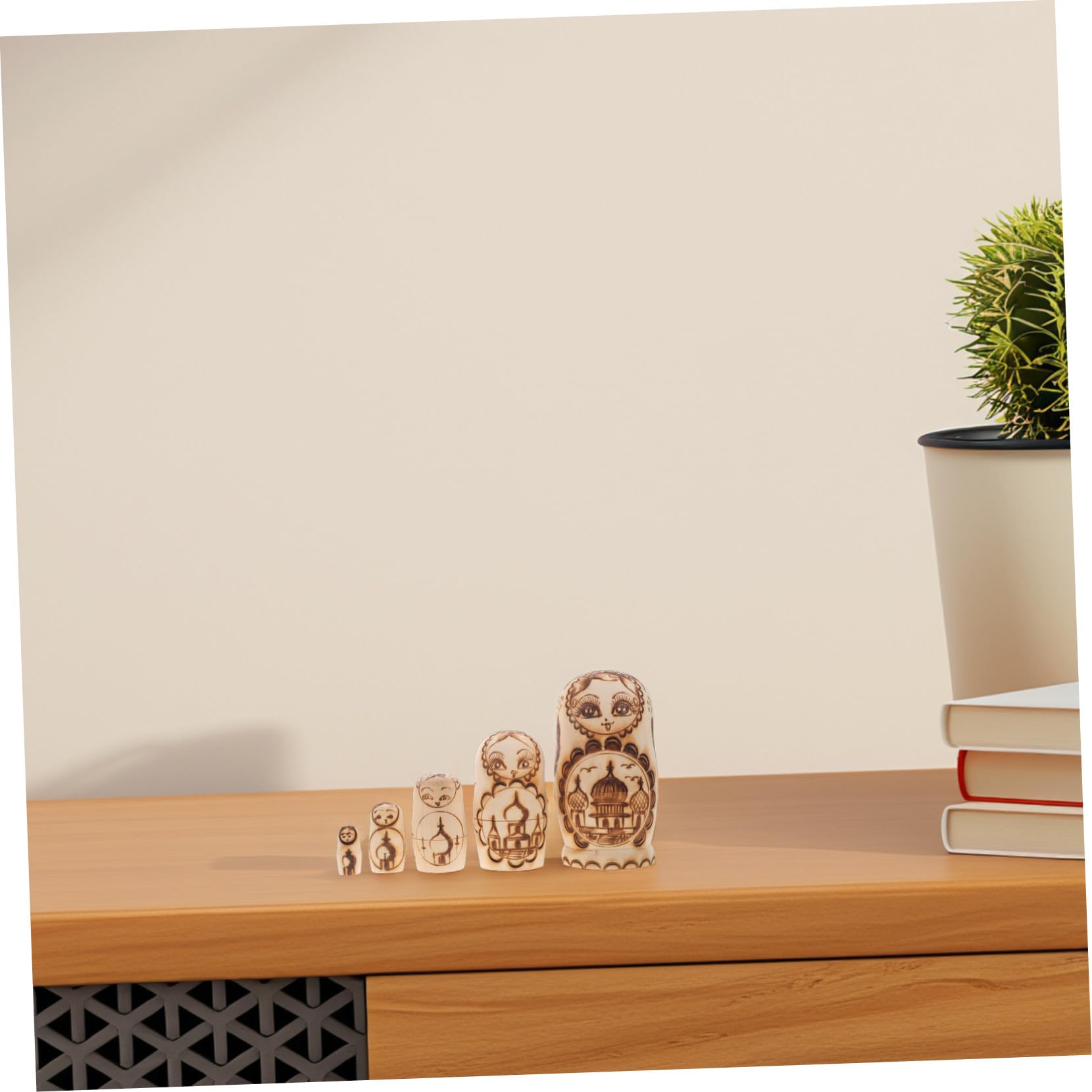 Muñecas Matrioska Rusas De Madera Sin Pintar 5 Capas Relieve Pirograbado Niños Decoración Obsequio Apilable Juego Tradicional Ruso