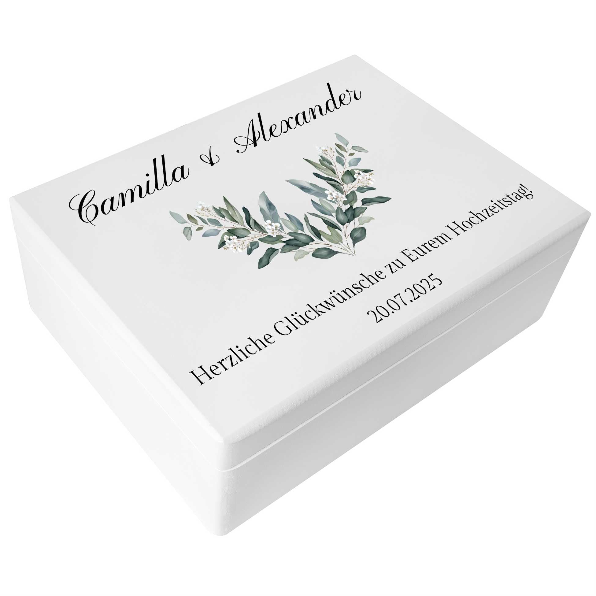 Creative Deco Hochzeitsgeschenke Personalisiert für Brautpaar - Zweige | Geschenk zur Hochzeit | Erinnerungsbox Hochzeit JGA| Holzkiste mit Deckel | Personalisiertes Hochzeitsgeschenk Farbdruck