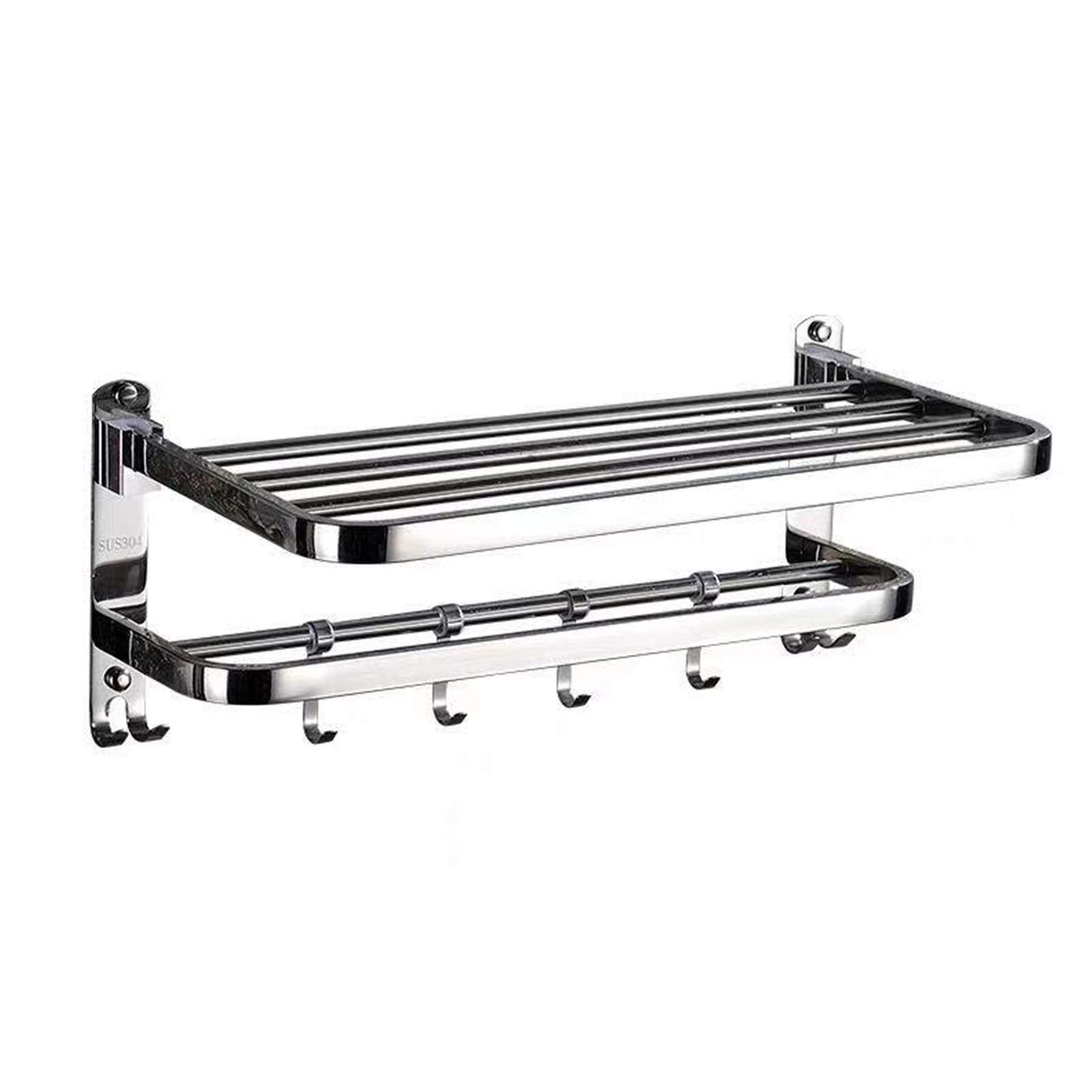 Porte-serviettes pliable étagères de salle de bain double couche argent