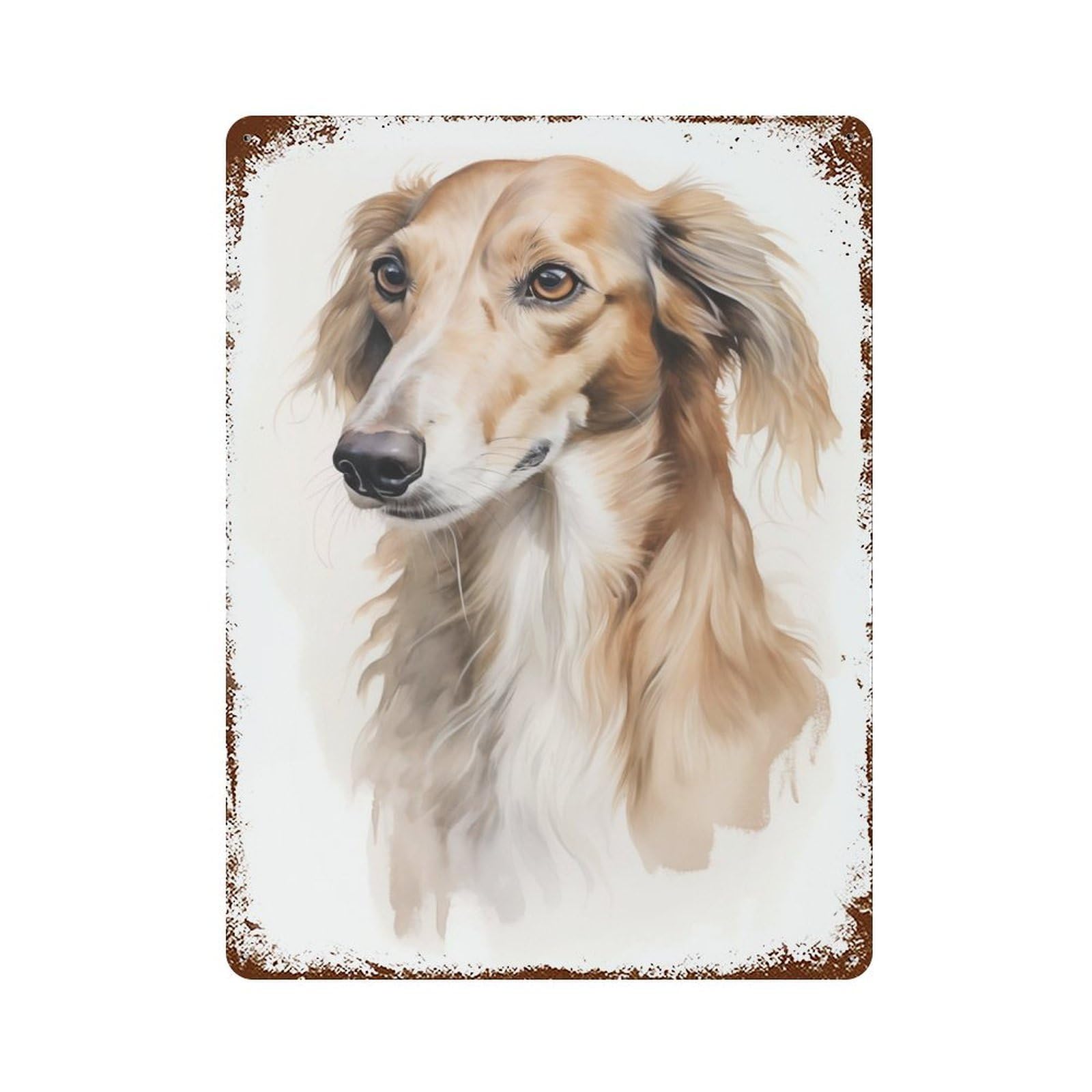 Rust Effect Saluki Dog Portrait Aged Metal Wall Plaque 15.7"x11.8", Rustic Home Decor for Bistro, Counter And Cafe Decor