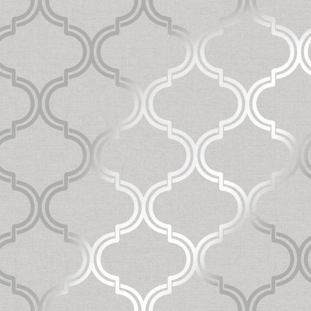 Holden Décor Glistening Geometric Trellis Wallpaper - Grey/Silver