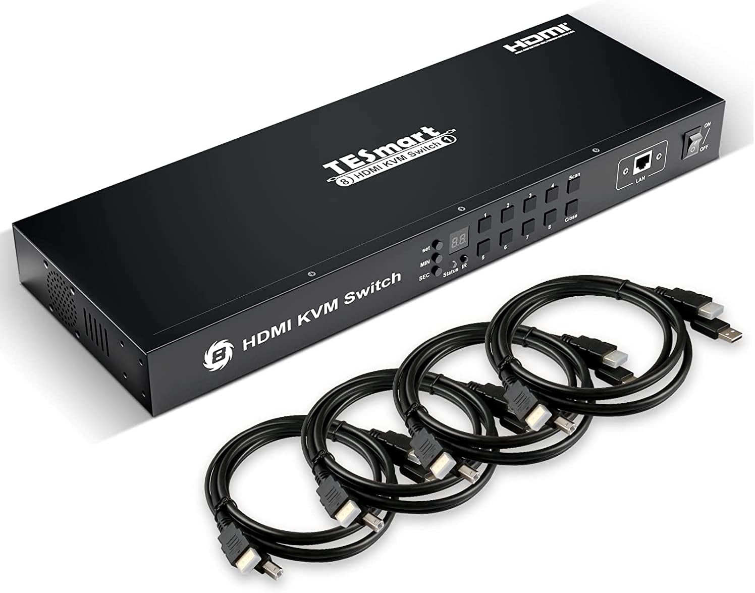 TESmart HDMI KVM Switch 8 Port, 8x1 4K30Hz KVM Switcher, EDID Emulator, Hotkey, RS232/LAN Port