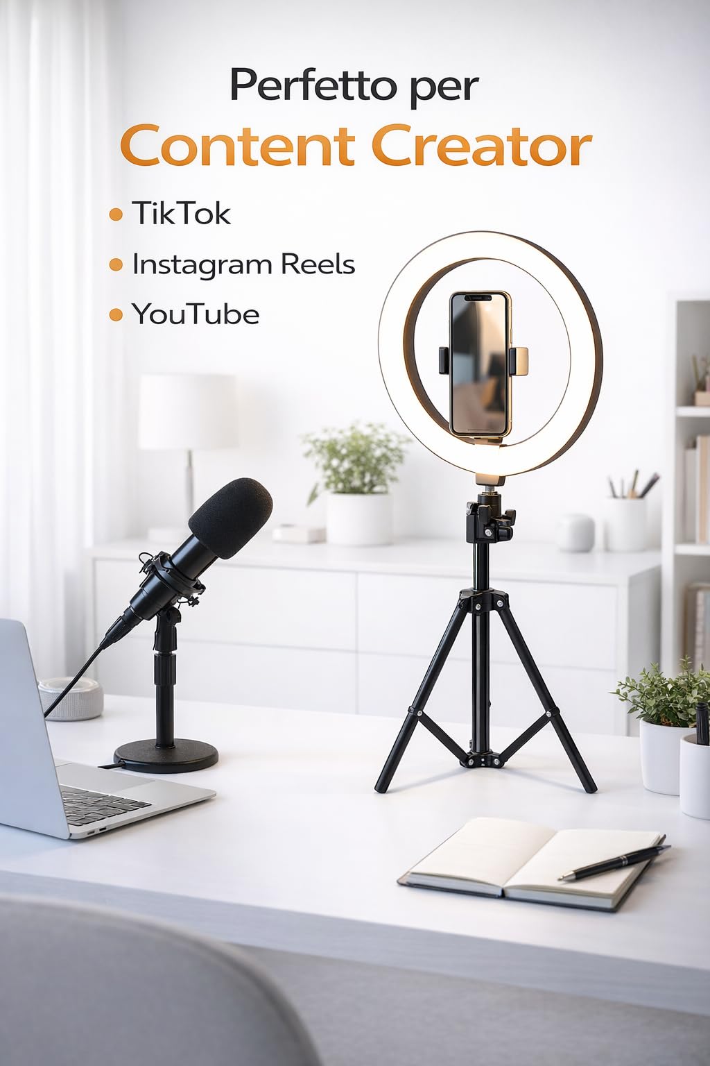 Treppiede per Ring Light 160 cm, Supporto Regolabile in Alluminio con Attacco Universale 1/4", Compatto 50 cm, per Smartphone e Fotocamera