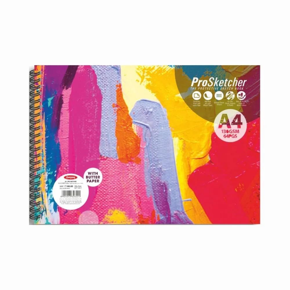 Anupam Pro Sketcher Drawing Book with Butter Paper Pages A4 Size Spiral-Bound Sketchpad 140 GSM for Artists, Kids & Professionals (32 Sheets, 64 Pages) (B0D4ZHN7G6) Amazon Price History, Amazon Price Tracker
