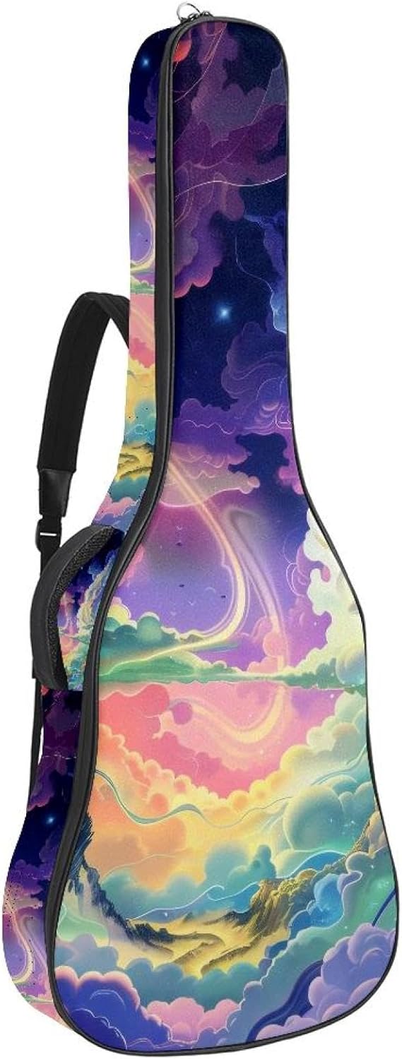 40 41 42 Inch Acoustic Guitar Bag, 0.4 In Thick Sponge Padded Guitar Case Gig Bag with Back Hanger Loop and 2 Pockets, Fantasy Sky World Clouds
