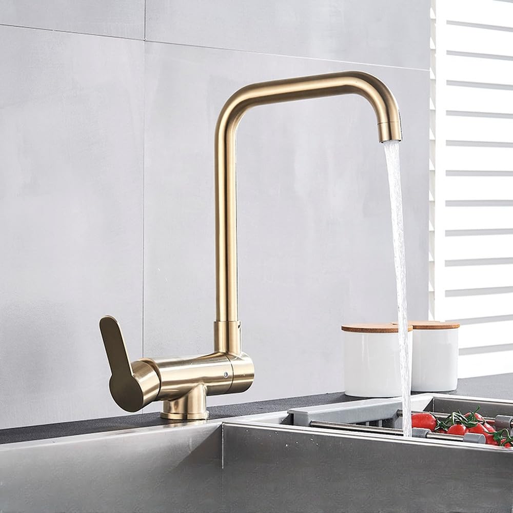 Robinet de cuisine eau chaude et froide avec bec pivotant pliable et gain de place