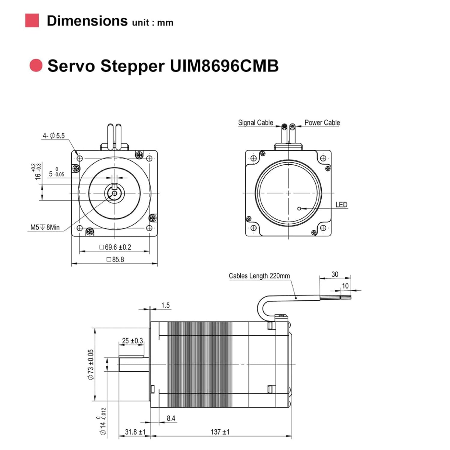 NEMA34 Integrated Servo Stepper Motor with Built-in Encoder,Closed Loop Servo Motion Controller and Driver with Brake,CAN Bus Interface,2000RPM,Max6.5Nm,6A,24-48VDC(UIM8696CMB)