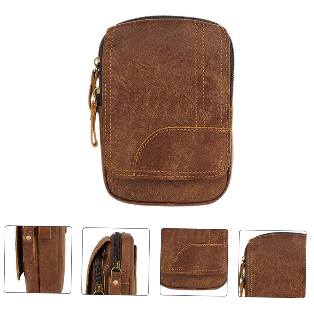 GALPADA Banane Extérieure Rétro pour Homme en Cuir Marron, 1 Pièce