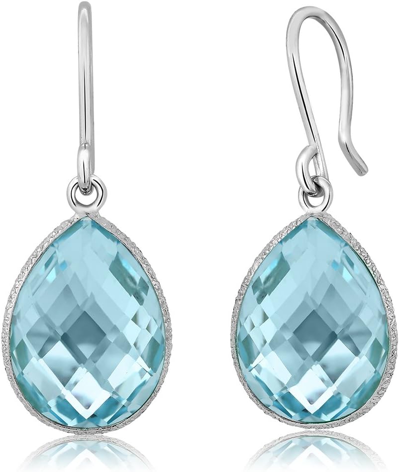 Gem Stone King 925 Sterling Silver Blue Topaz Dangle Earrings For Women (18.00 Cttw Gemstone Birthstone Pear Shape Teardrop 16X12MM)