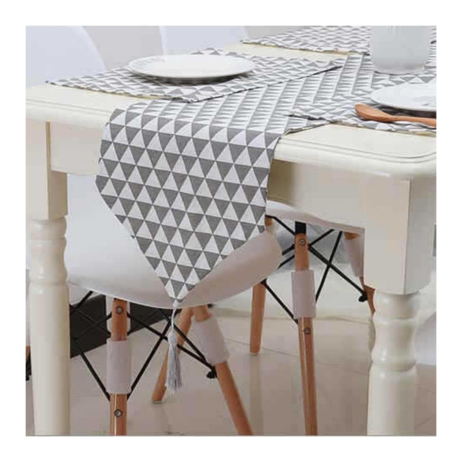 Runner da tavola grigio, runner da tavola natalizio, con triangolo geometrico, in cotone, 32 x 200 cm, decorazione da tavolo di Natale