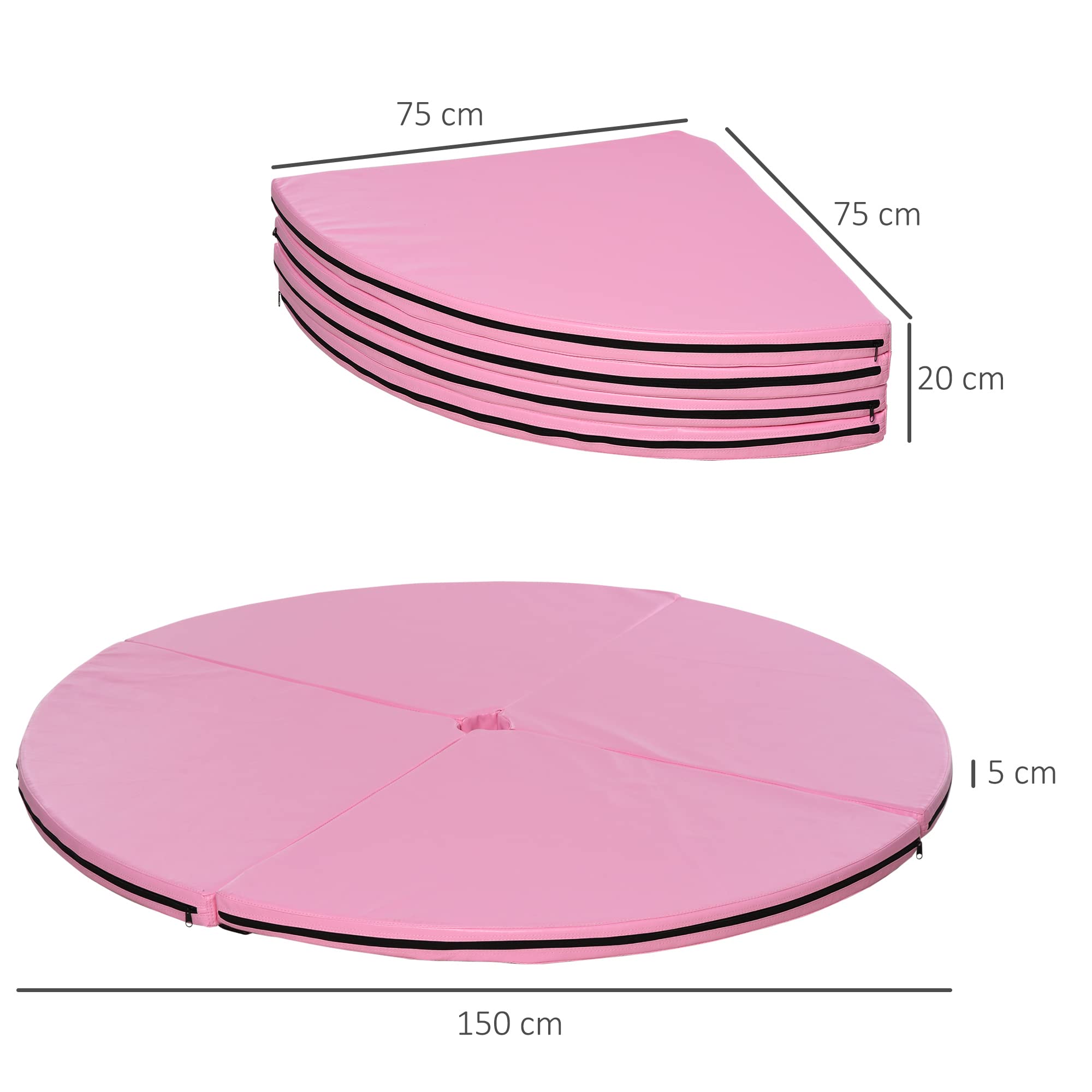 Alfombra plegable para pole dance mate HOMCOM 150 cm grosor 5 cm PVC rosa
