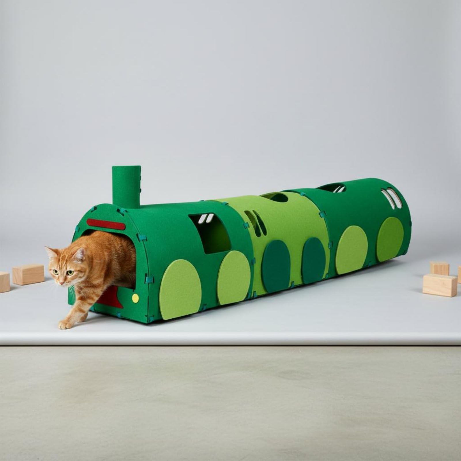 F Fityle para Gatos Tren Refugio Modular Casa para Gatos Juguete Interactivo Estructura Expandible Hecho para Permitir el Juego y Adecuado para Hogares con Gatos, Tren Verde Principal