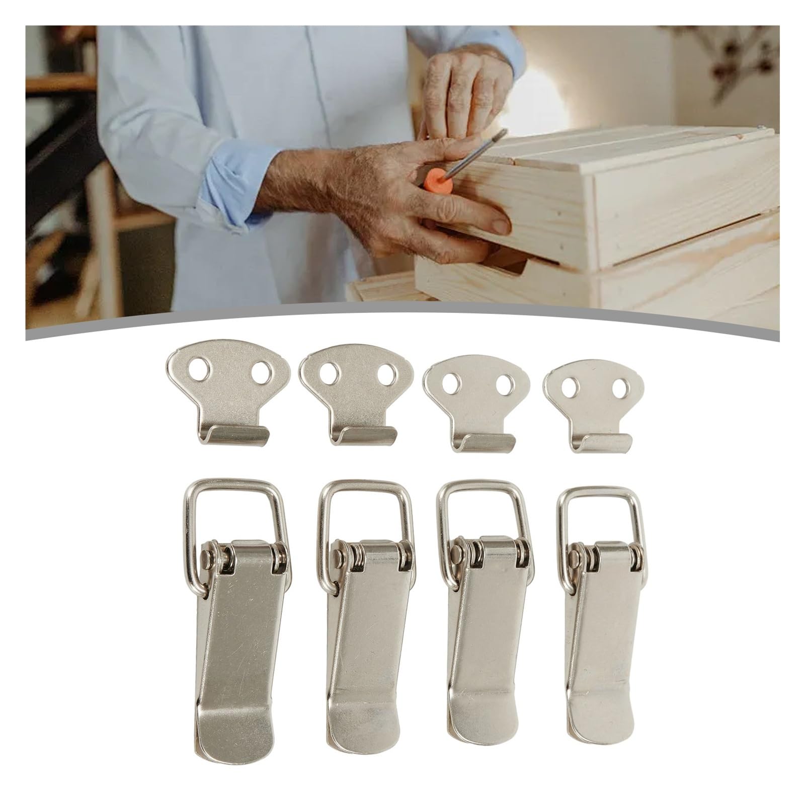 30PCS Door Latches Cabinet Spring Catch Boxes Handle Toggle Lock Clamp Hasp Für Fenster Toolbox(Silver-Without Lock)