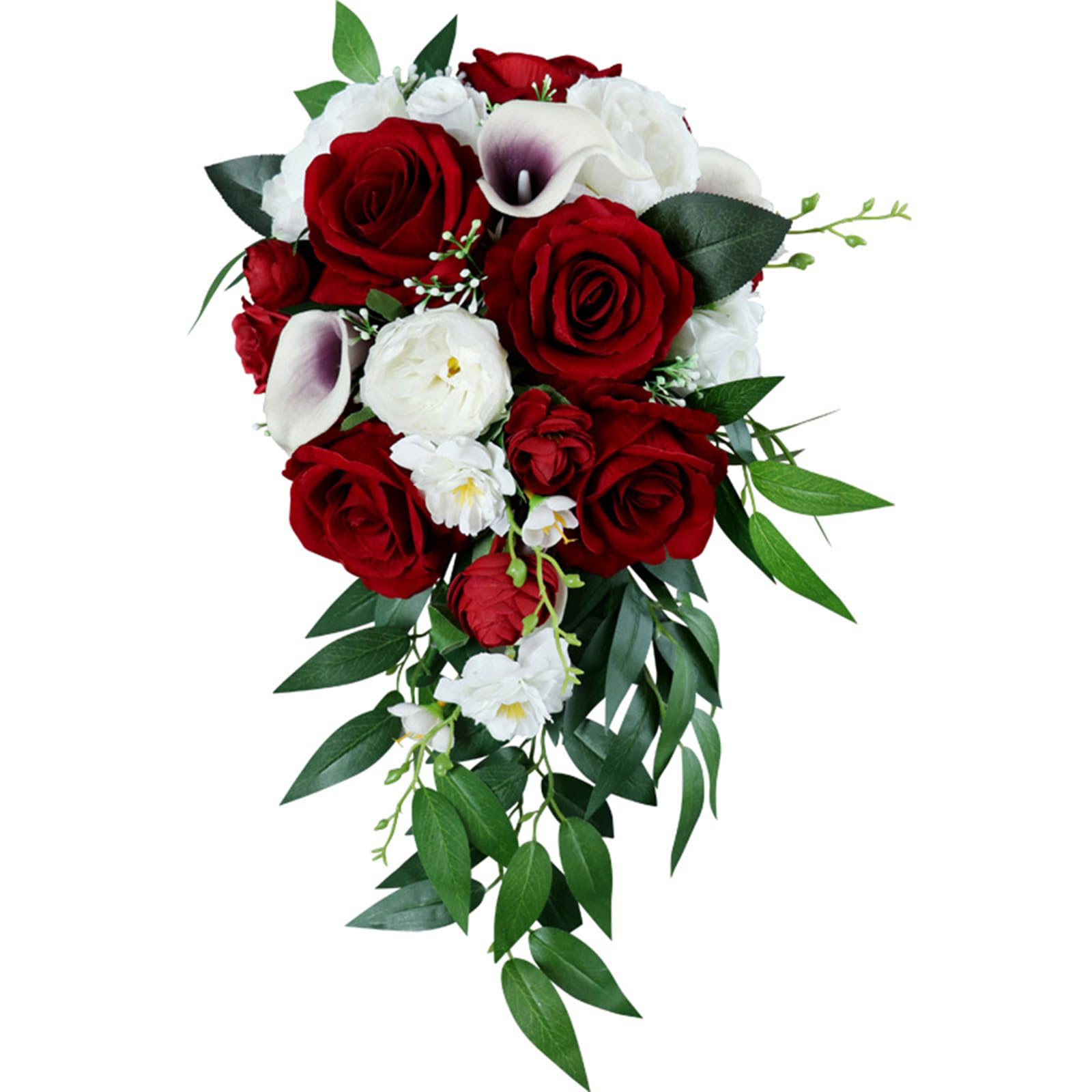 Hochzeit Blumenstrauß für Braut,Wasser Tropfen Wasserfall Brautstrauß künstliche Blumen halten Blumen für Zeremonie Jahrestag Hochzeit Dekoration (Weißwein Rot)