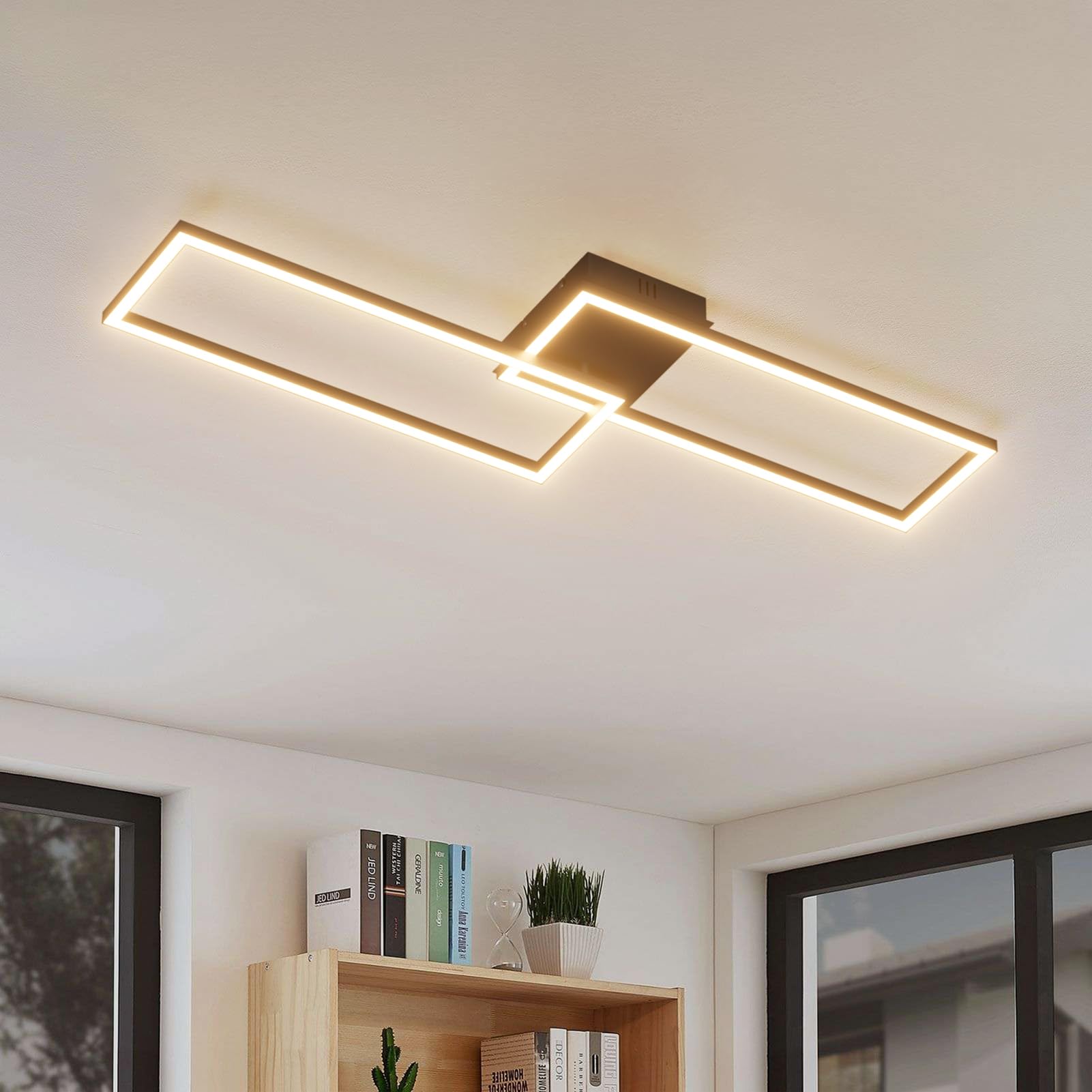Klighten Plafón Led Techo 45W 3480 Lumen, Moderna Lámpara de Techo, Luz de Techo Aluminio para Dormitorio Salón Cocina Pasillo, 96 x 35 x 8 cm, Blanco Cálido 3000K, Negro