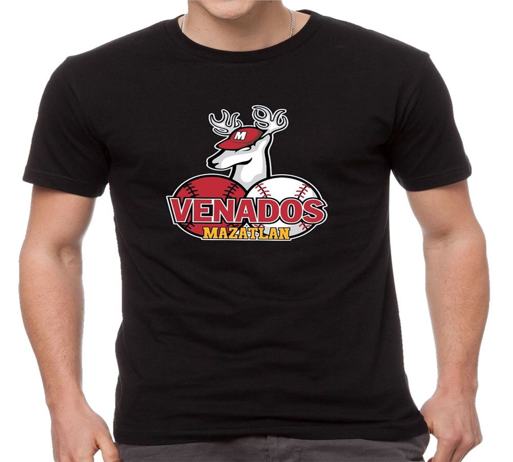 Baseball Men's T-Shirt Venados de Mazatlan 100% Cotton (Medium, Black)