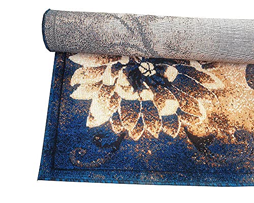 Image of Premium Soft Thick Geometric Rug - 6 x 8 Feet (180 x 235 Cm) Blue E - Anti-Skid, Washable, Acrylic for Living Room, Bedroom & Home Decor