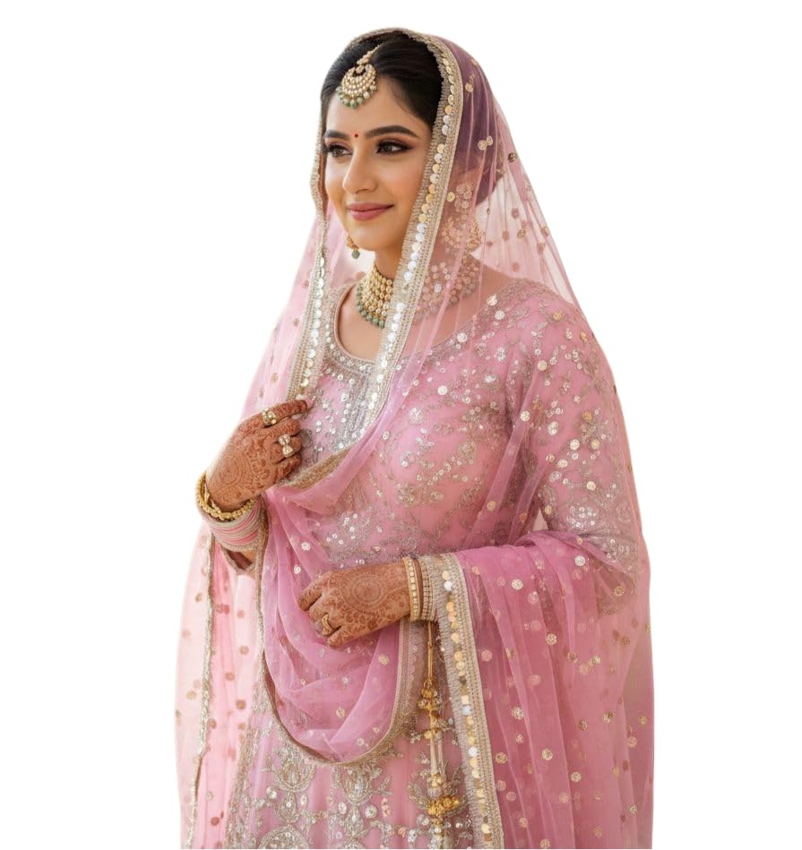 Image of Navti Creations Women's Lightweight Net Dupatta With Sequence Embroidery & Kiran Border (Length 2.25m)