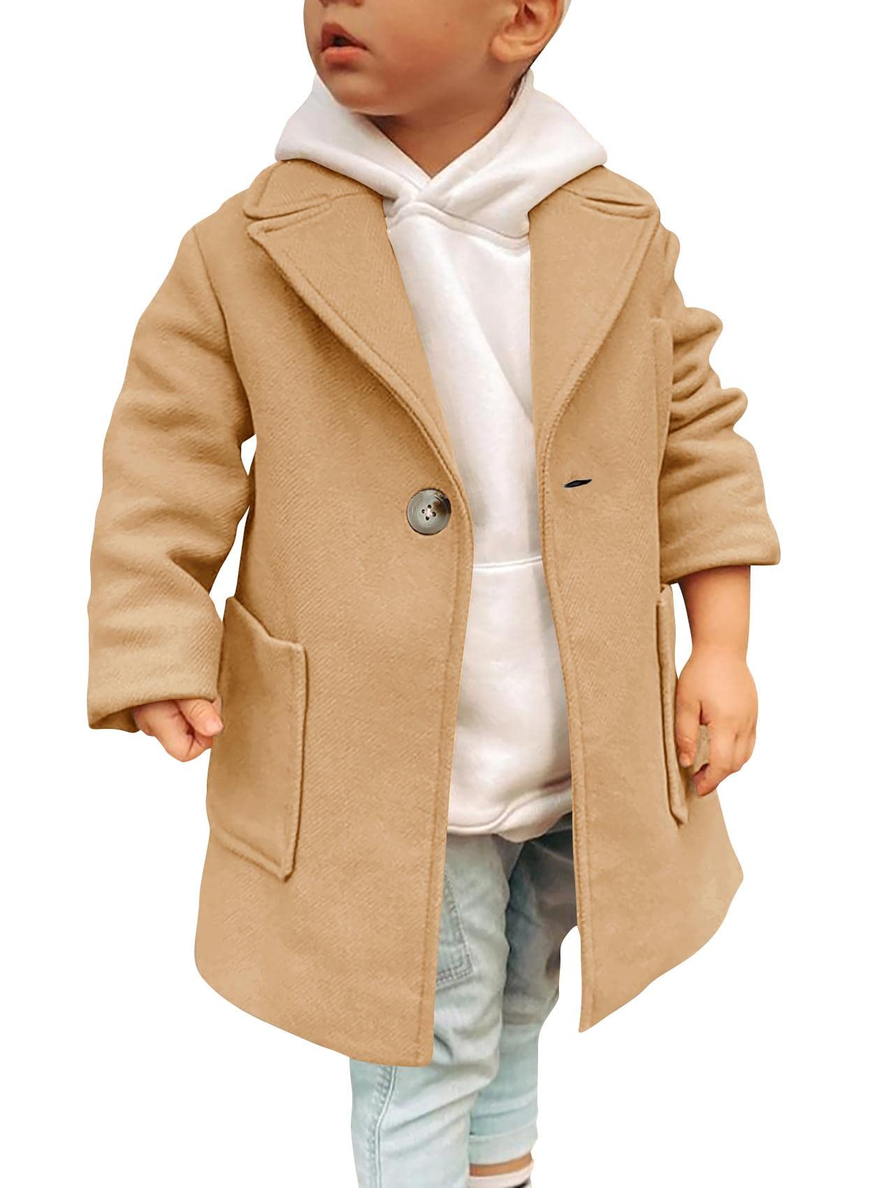 GafengKids Toddler Boys Wool Blend Trench Coat Long Sleeve Mid Length Pea Overcoat Outerwear