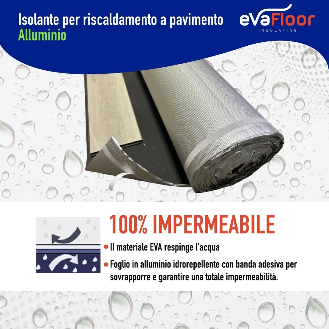 Pack 2 Sottopavimento per Laminato Radiante in Alluminio 1x20 metri | Sottopavimento Isolante | Base in EVA 2mm + Strato in Alluminio | Include Adesivo