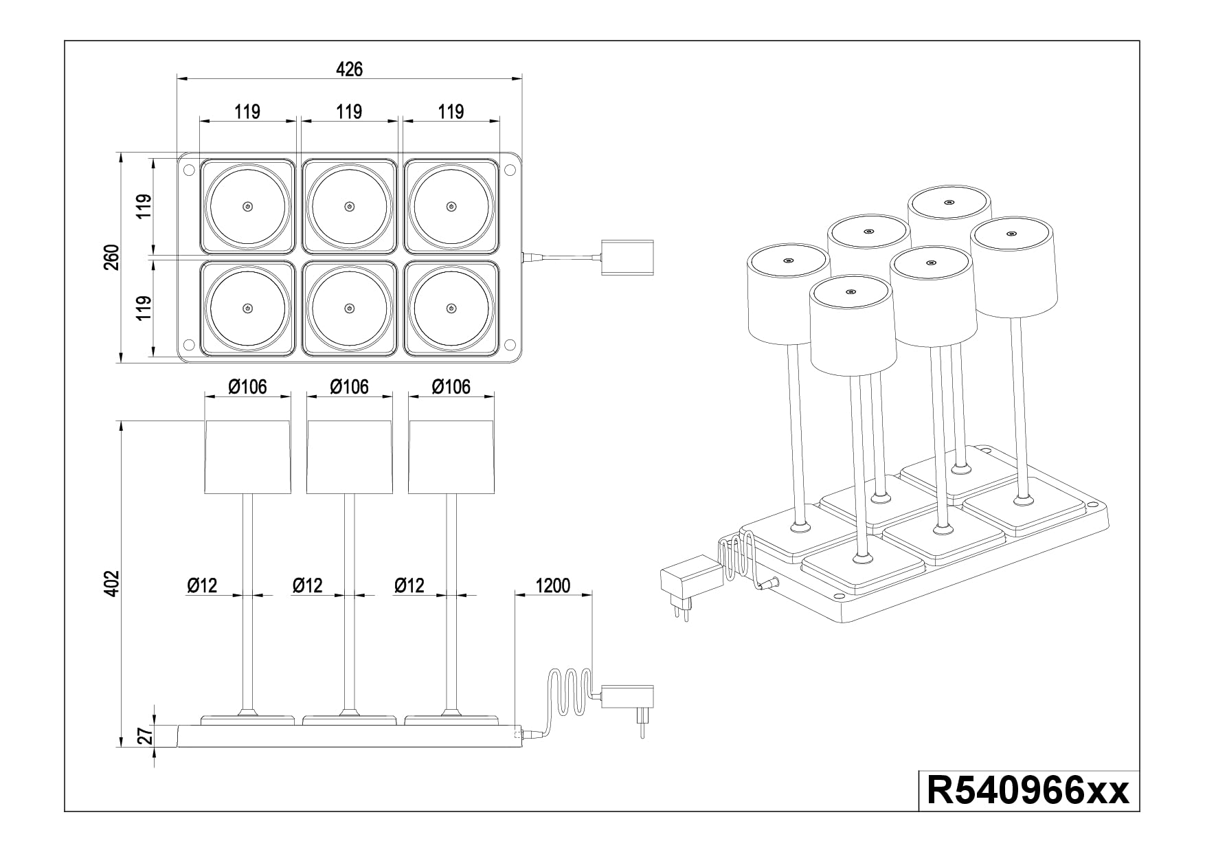 Reality Leuchten LED Akku Außen Tischleuchten Set Fernandez R54096677, 6x Akku Tischleuchten mit 6er-Ladestation, Metall/Kunststoff Grau je 1.5 Watt LED