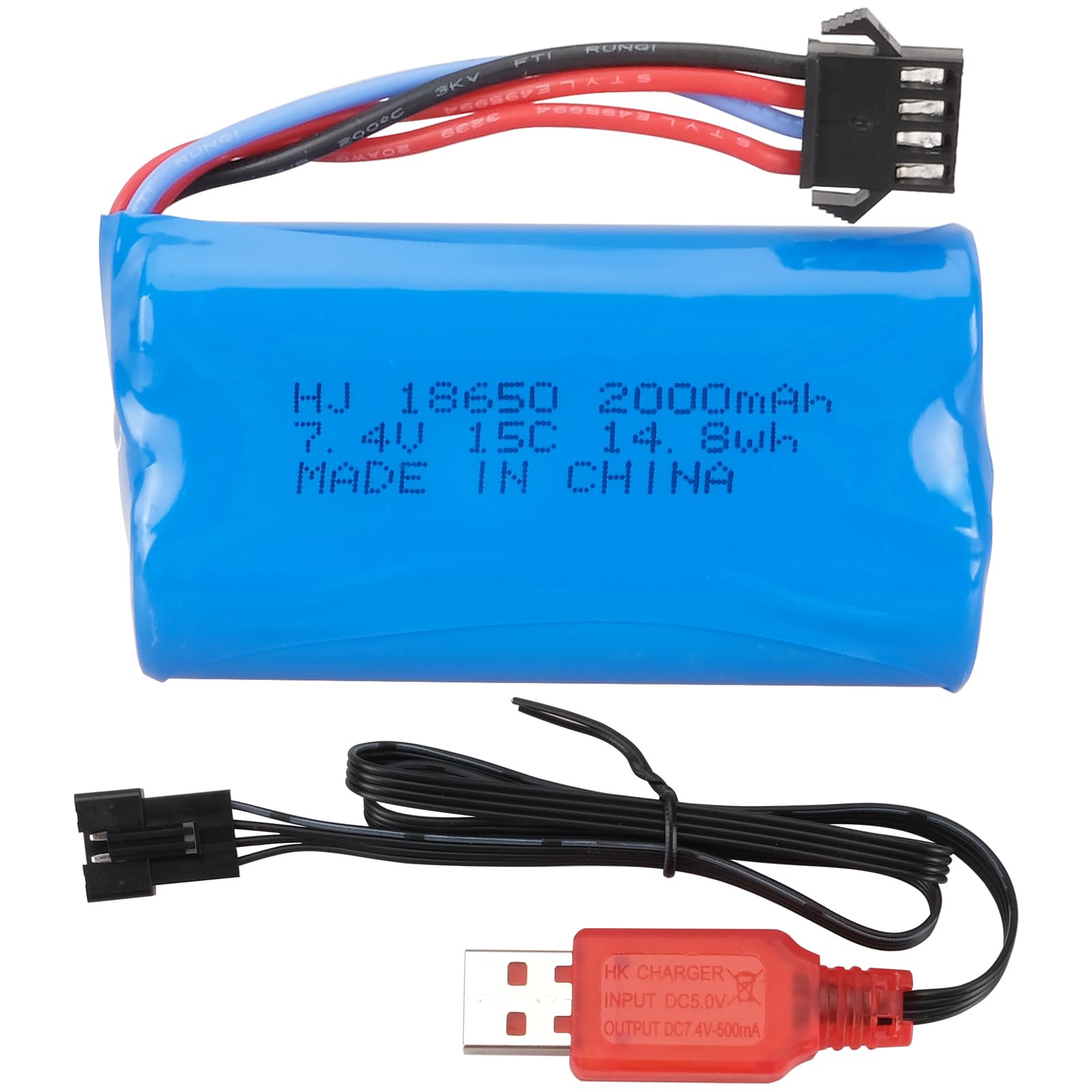 7.4V 2000mAh 15C 2S Rechargeable Battery(USB Charging Cable & SM-4P Plug) Compatible with EC08 DE85 RC Car Truck RC Boat RC Drone Engineering Vehicle Battery