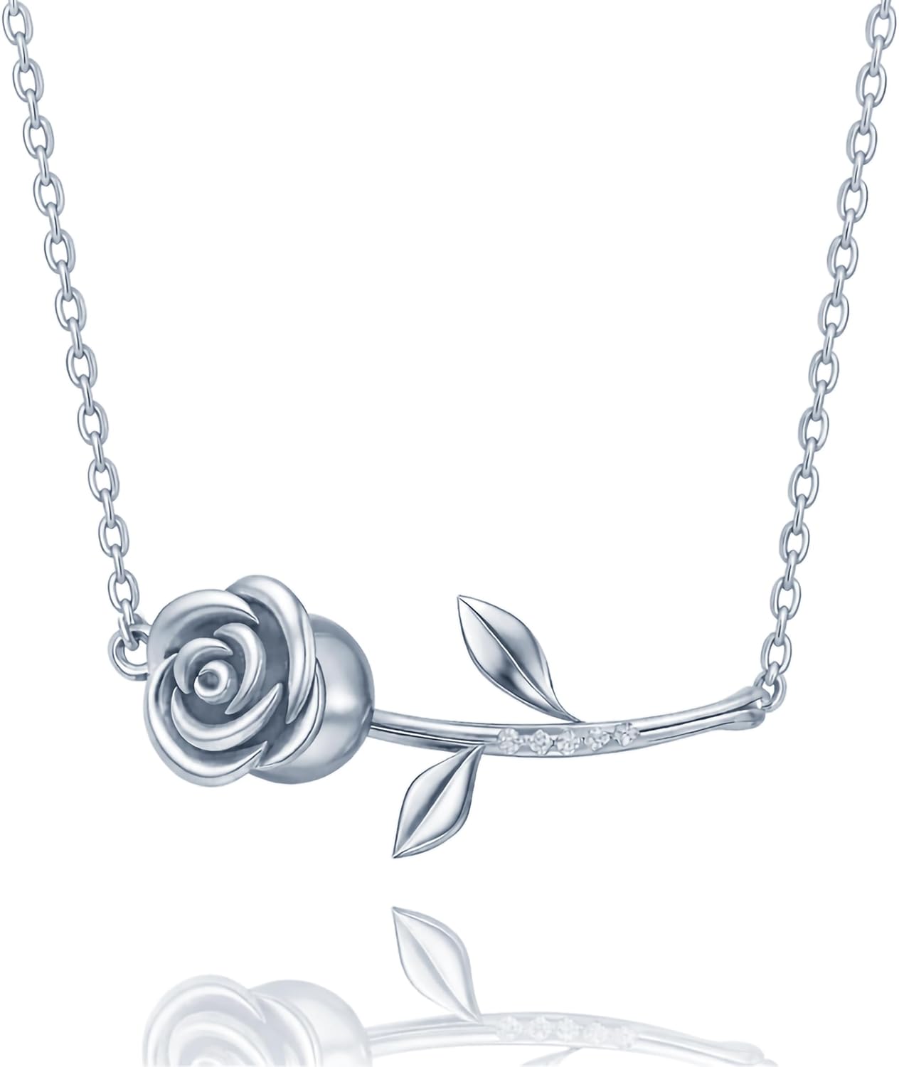 14k Gold Plated Rose Flower Necklace for Women, Elegant Rose Pendant with CZ Accents, Romantic Floral Jewelry Gift for Her