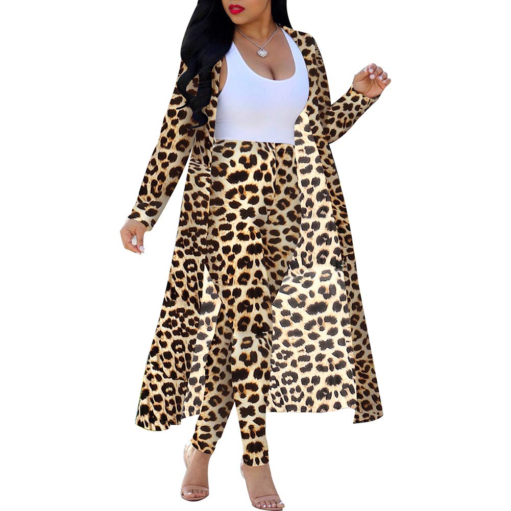 Womens Fashion Printed Long Cardigans 2 Piece Outfits,Long Sleeve Coat and Trousers Set