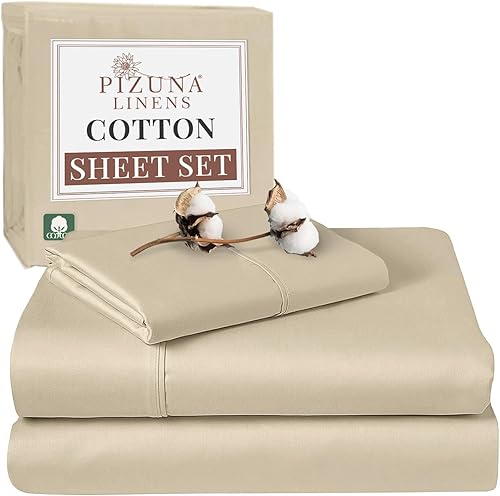Pizuna - Ropa de cama de 100% tejido de satén de algodón de fibra larga de 400 hilos (juegos de sábanas, juego de funda).