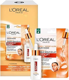 L'Oréal Paris RevitaLift Clinical Vitamin C Glow Set: Serum & Maske mit purem 12% Vitamin C für strahlende Haut und verfeinerte Poren