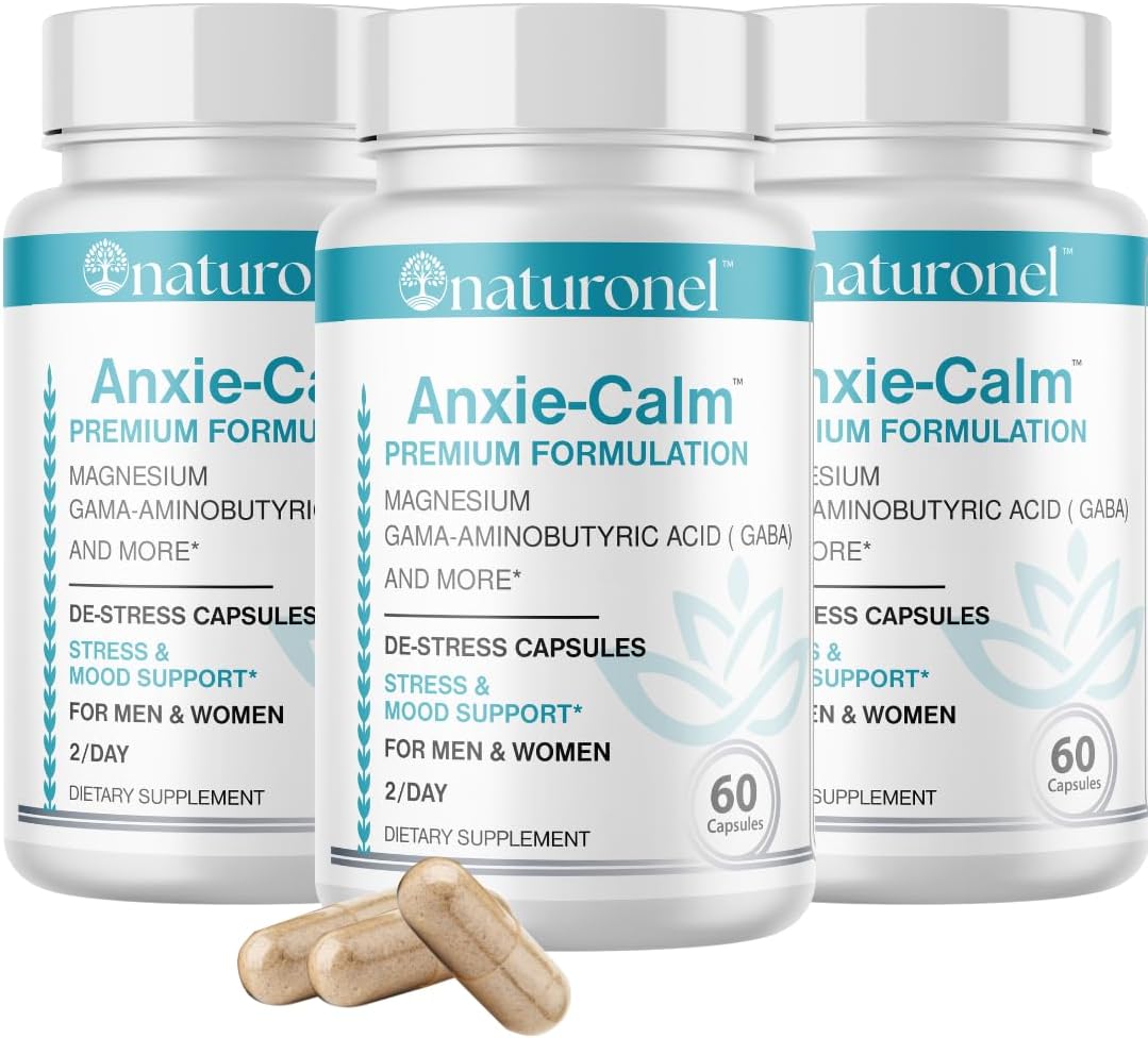 Anxie-Calm – Stress & Mood Support (3 Pack) with Magnesium, GABA, Ashwagandha, Rhodiola, Lemon Balm & Chamomile | Advanced Dietary Supplement Formula | Non-GMO | Made in USA, GMP Certified