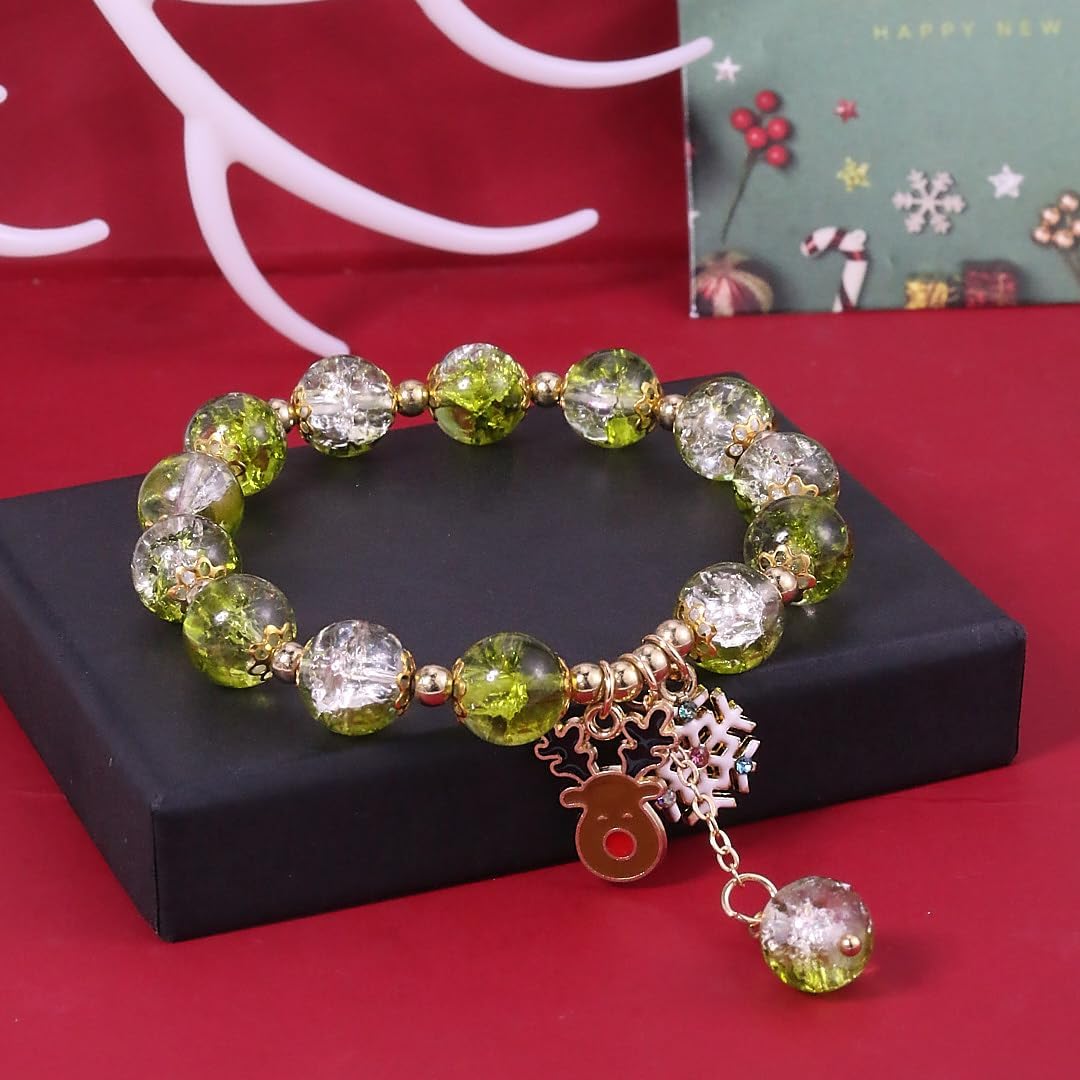 Todenb Christmas Bracelet for Women Colorful Xmas Snowflake Santa Claus Xmas Tree Beads Bracelet Fashion Christmas Beads Stretch Bracelets Christmas Holiday Jewelry Costume Accessories - Image 6