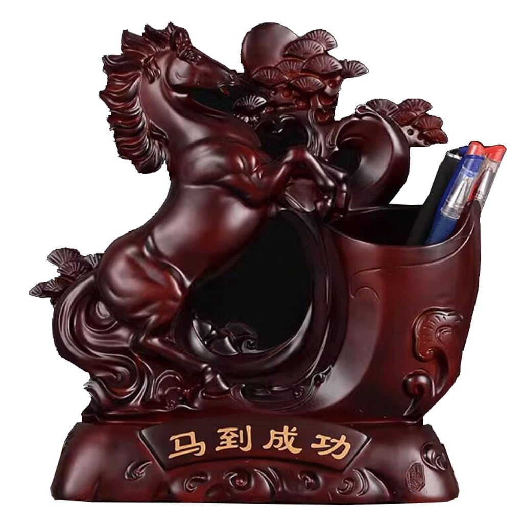 Portalápices de Escritorio para Estudio, Caja de Almacenamiento de papelería Decorativa, Cubo para bolígrafos Decorativo Chino, Suministros de Oficina (D 25 * 10 * 25,5 cm)