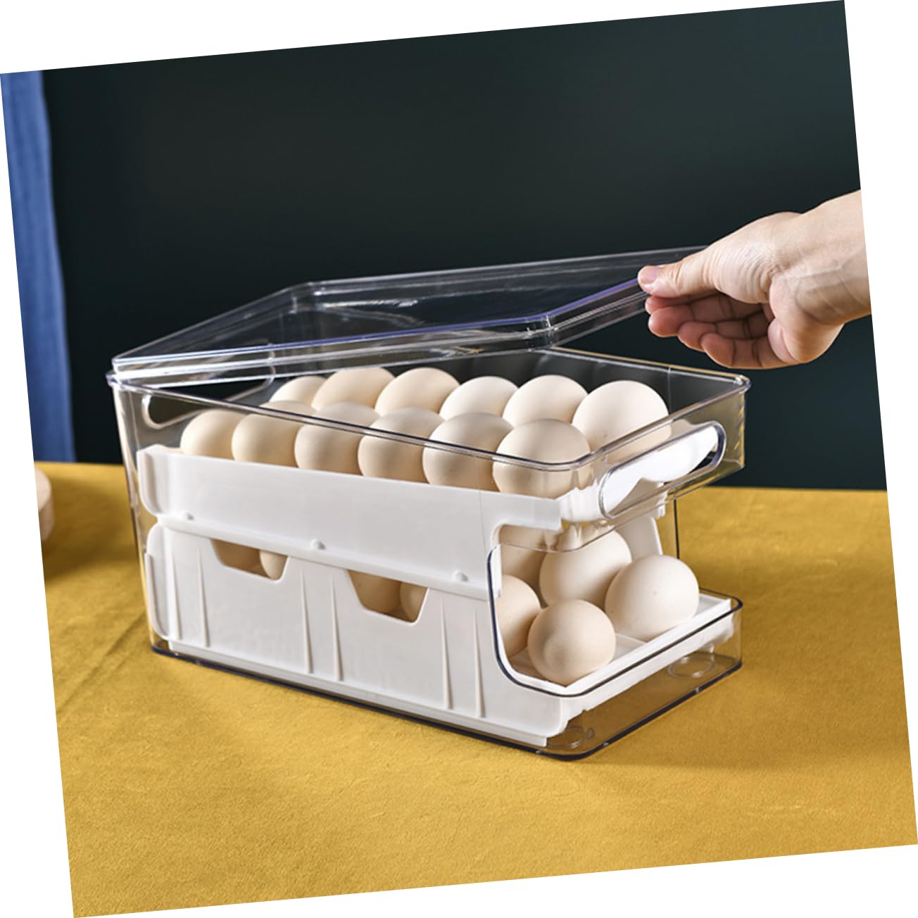 DOITOOL Organizador de Huevos para Almacenamiento Fácil para Nevera Diseño Apilable de Doble Capa, Caja Transparente de Pet y Pp Sistema Deslizante en Cocina