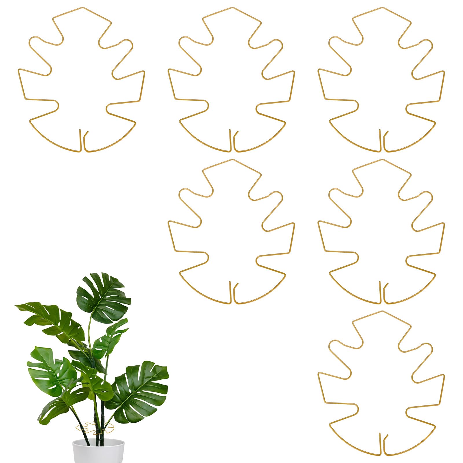M METERXITY 4-Pack Monstera Plant Support, 7.1x6.3" Iron Plant Stem Support Stakes Stabilizer Grapple Holder for Indoor/Outdoor Climbing Thriving Growth, Turtle Shell Bamboo Clamp [Gold Tone]