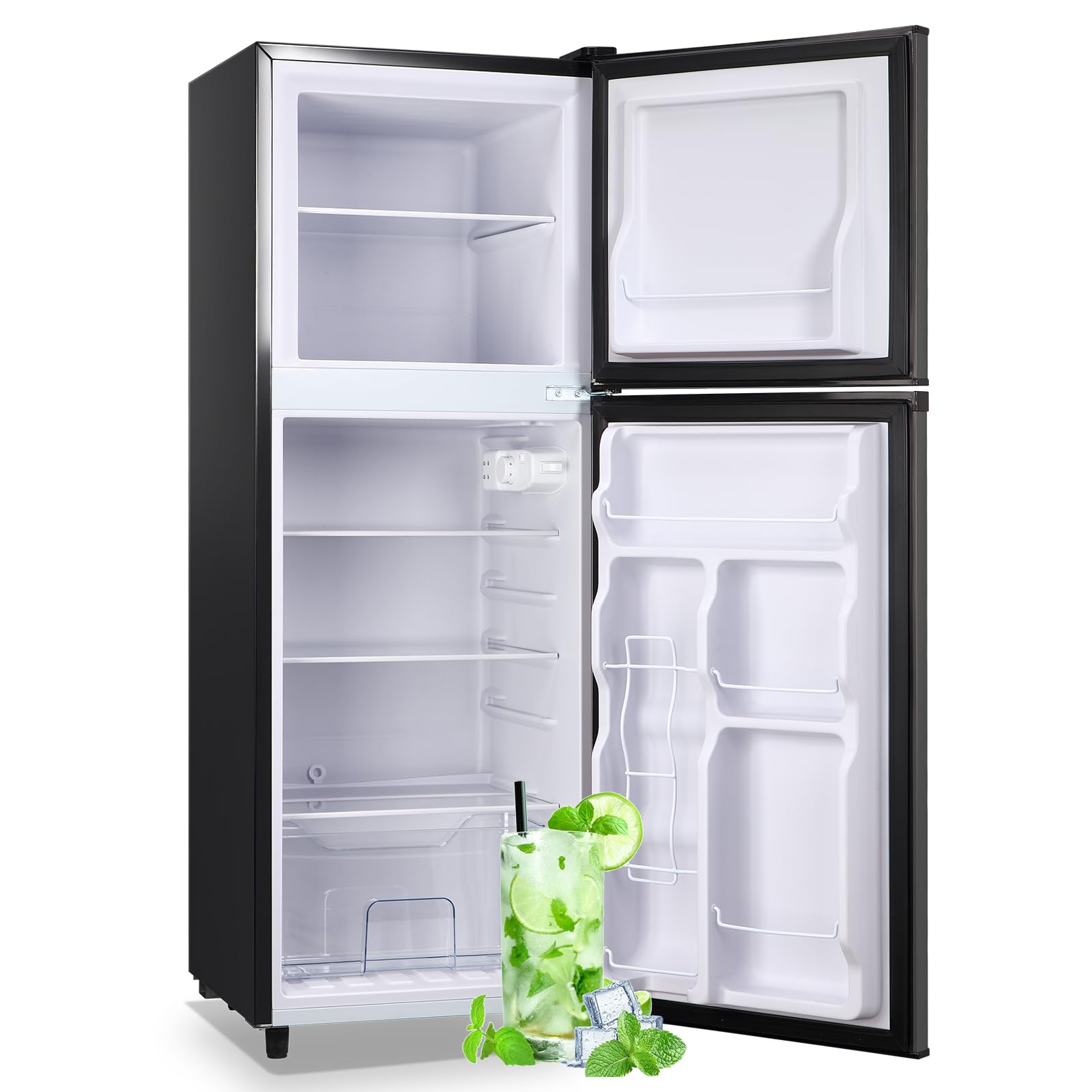 Tacool 5.0 Cu.Ft Mini Fridge Small Refrigerator With Drink Holder Double Door Refrigerator Adjustable Glass Shelves For Home,Apartment,Office Black on Fridge.com - View 1