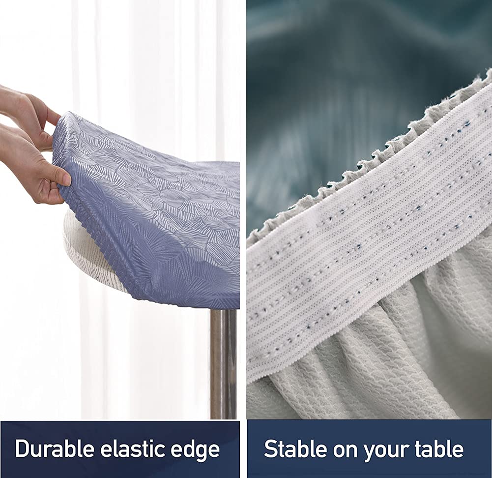 Jacquard Mantel de Elástica Ajustada Protector de Mesa con Bordes Impermeable Cubierta de Mesa Resistente a Agua 180cm Corte Entallado Redondo Blanco