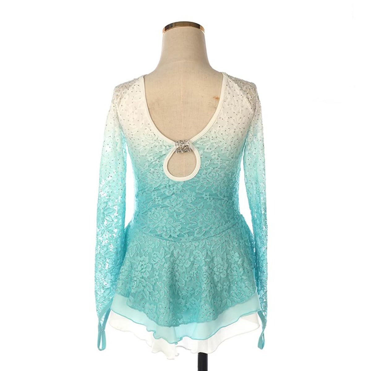 purpleq Eiskunstlauf Kleid Mädchen Kürkleid Strass Langarm Mesh Glitzer Ballettkleid Tanzkleid Gymnastik Bekleidung Rollkunstlaufkleid Leotard Tanzanzug Wettbewerb Tanzkostüm,Blau,3XS