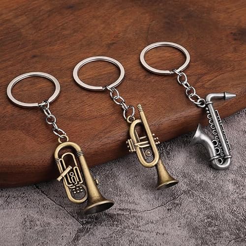 NOIAFZY 9-Pack Retro Metal Saxophone Trumpet Tuba Keychain - Miniature Musical Instrument Keyrings for Music Enthusiasts - Thumbnail 4