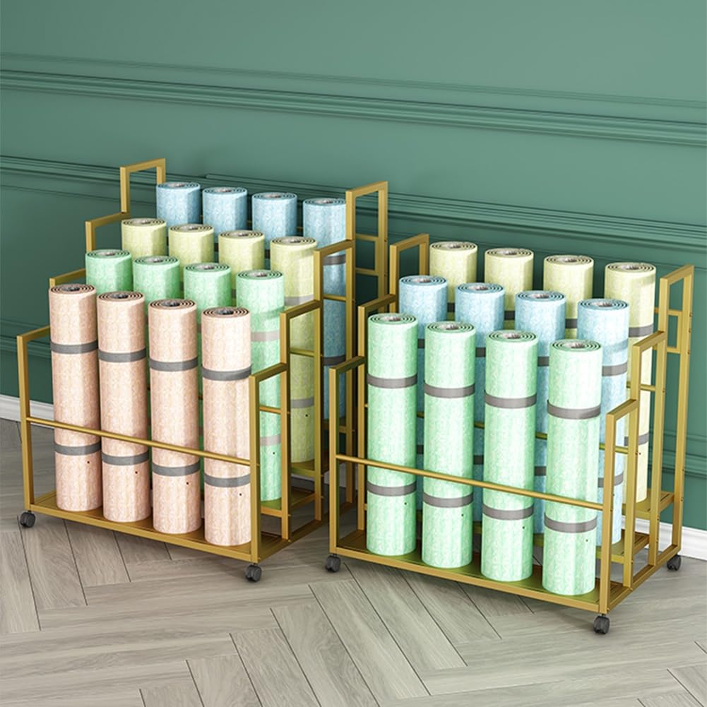 Soporte para Esterilla de Yoga, Carrito con Ruedas para almacenar esterillas de Yoga - Organizador de Rodillos de Espuma de Gran Capacidad, Carrito Resistente de 4 Niveles para Estudio de yo