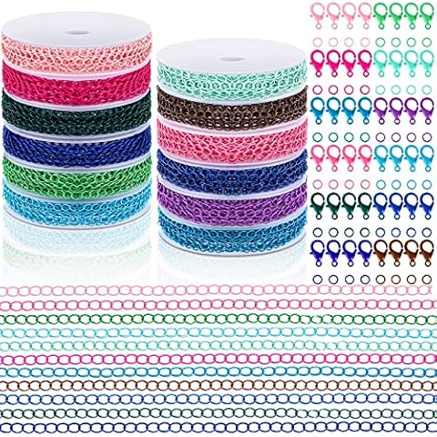 12 Rolls 120 Feet 2 mm Jewelry Making Chains Necklace Chains Jewelry Making Supplies Jewelry Chain Link Cable Chain Roll with 120 Lobster Clasps 50 Jump Rings for DIY Earring Bracelet, 12 Colors Cover