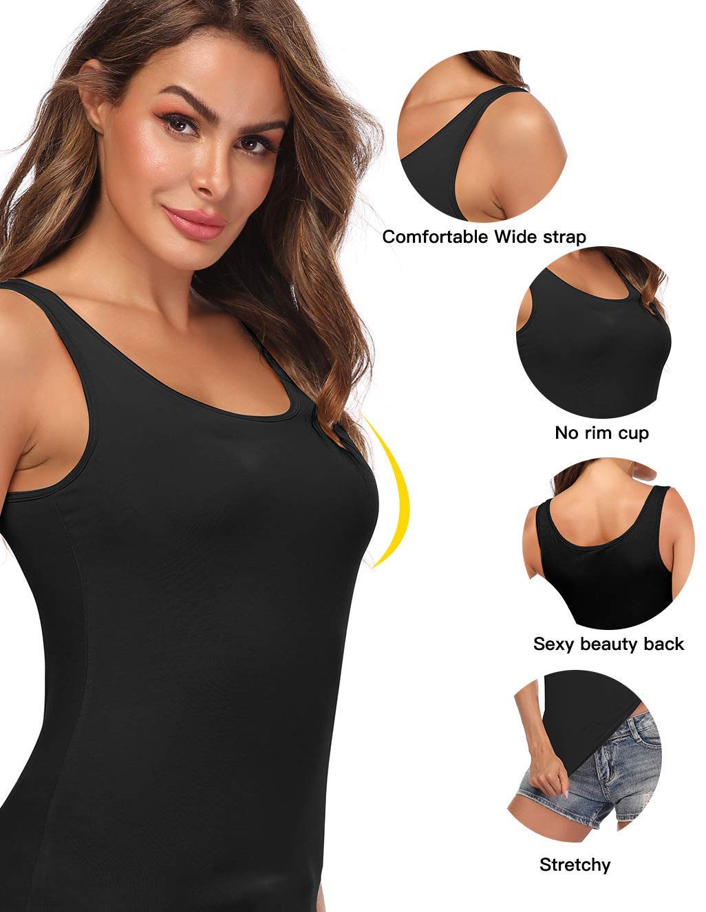 STARBILD Camiseta Mujer Interior de Microfibra Camisola Larga Básica de Mujeres Camisola de Tirante de Spaghetti Ajustable