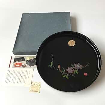 Amazon.co.jp: 高岡漆器 青貝塗り 螺鈿 丸 お盆 丸盆 漆器 天然