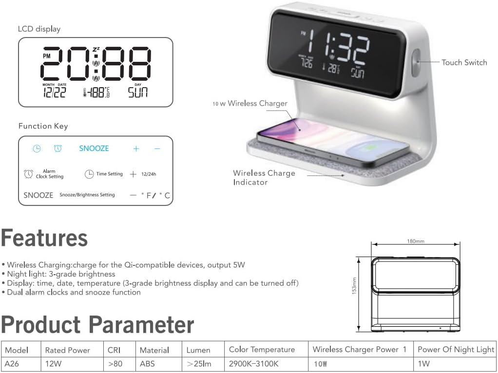 Back view of the Laviniar A26Q10 Alarm Clock showing power port