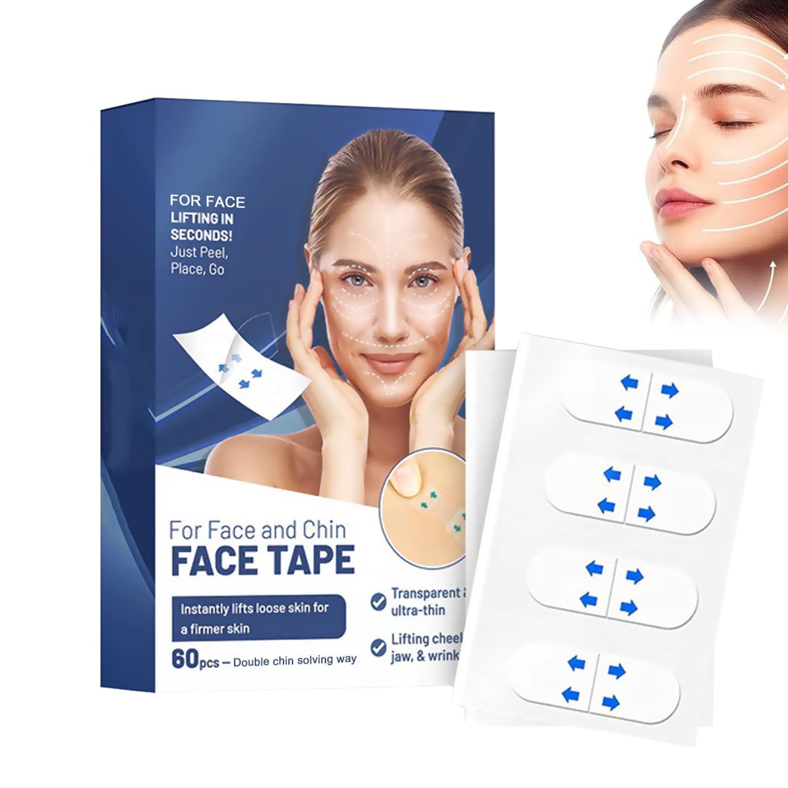 Nastro per lifting facciale istantaneo, nastro invisibile per lifting facciale, ha un delicato viso a V, nastri per il viso per sollevare la pelle cascante, rassodante il viso, durevole, traspirante e