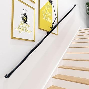 CMMC Black Iron Non-Slip Hand Railing for Stairs, Sturdy Safety Staircase Handrails, Wall Mount Industrial Iron Railing Pipe Handrail for Indoor Stairs Outdoor Deck Loft Porch Size 5ft
